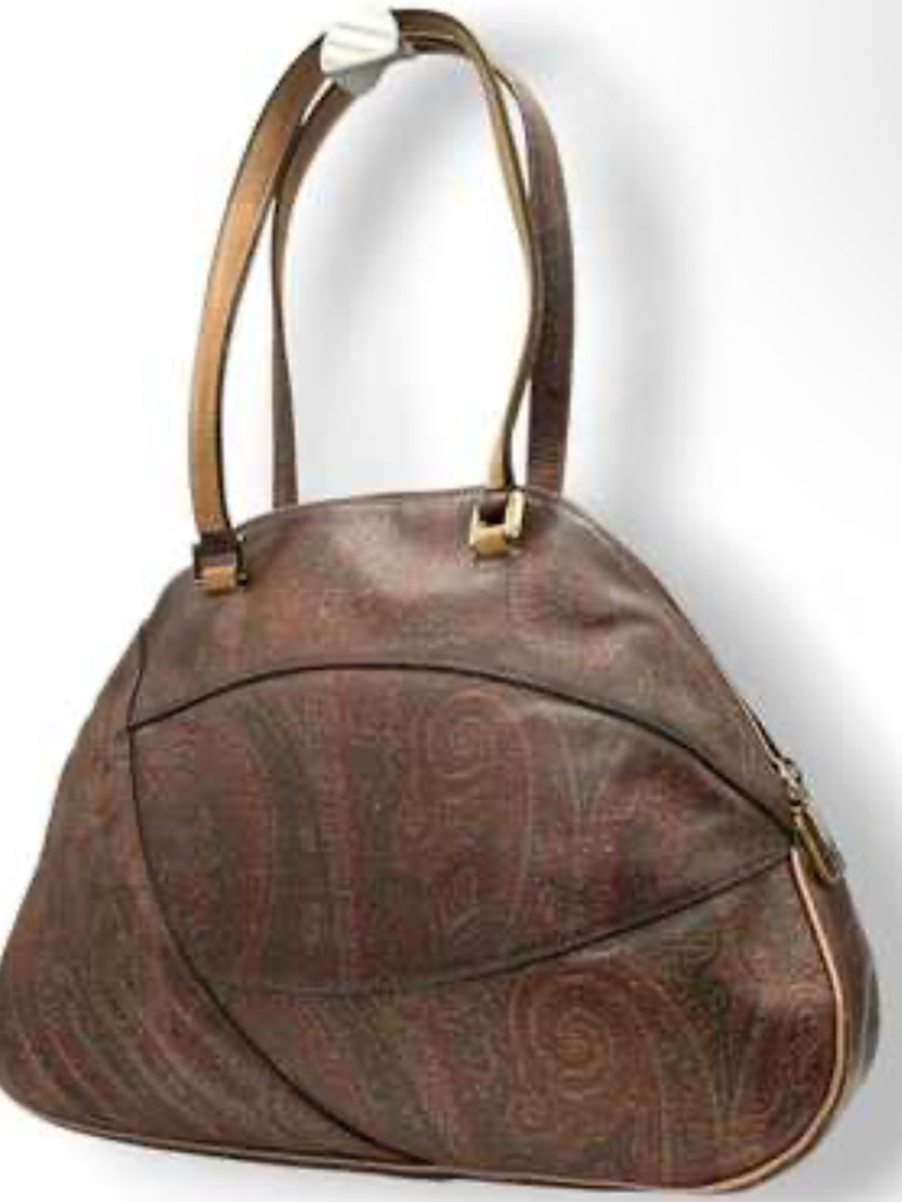 Etro Paisley Dome Leather Satchel in Brown and Tan